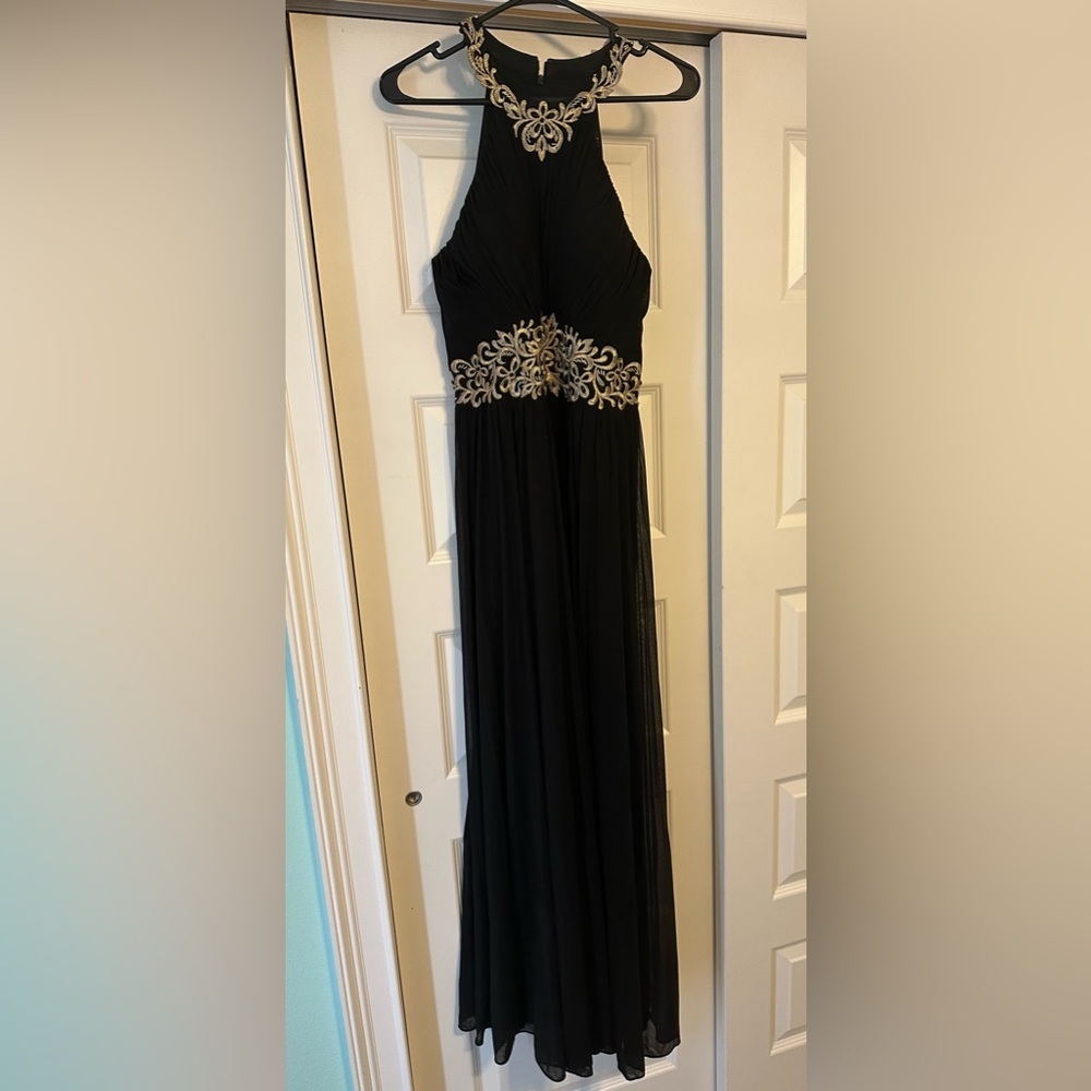 VTG Cachet Tulle Mesh Fit Flare Maxi Prom Dress Black Beaded Evening Gown Sz 10